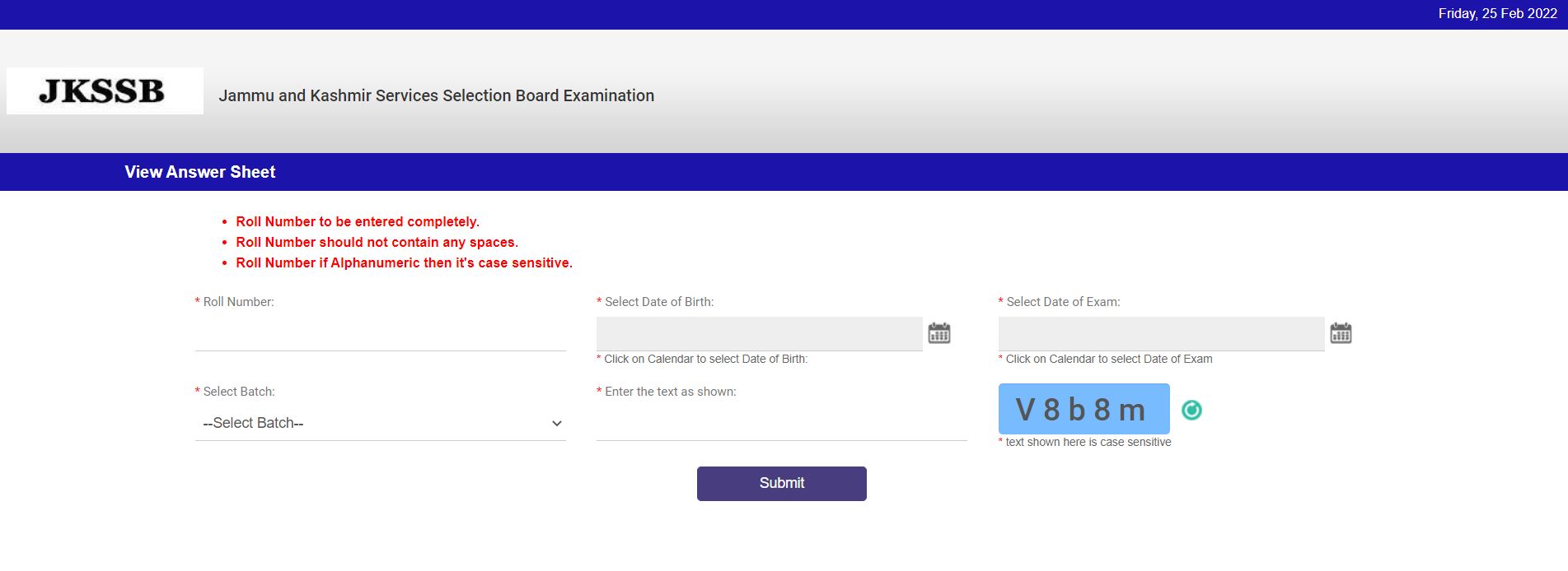 JKSSB Answer Key 2022