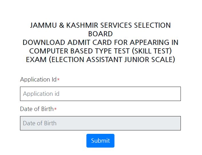 JKSSB Election Assistant Admit Card