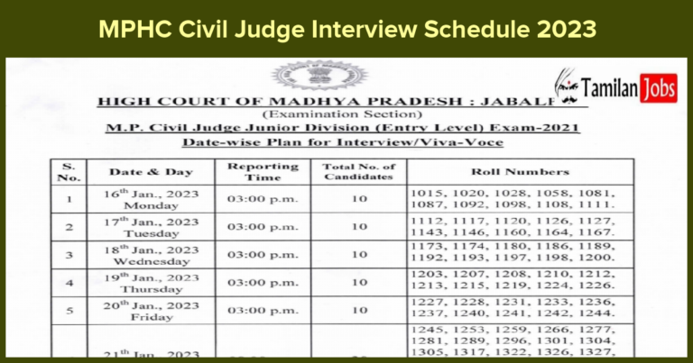 MPHC Civil Judge Interview Schedule 2023
