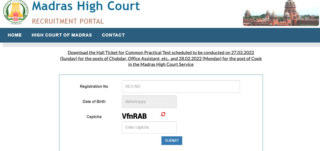 Madras High Court Admit Card 2022