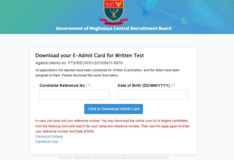 Meghalaya Police Constable Admit Card 2022