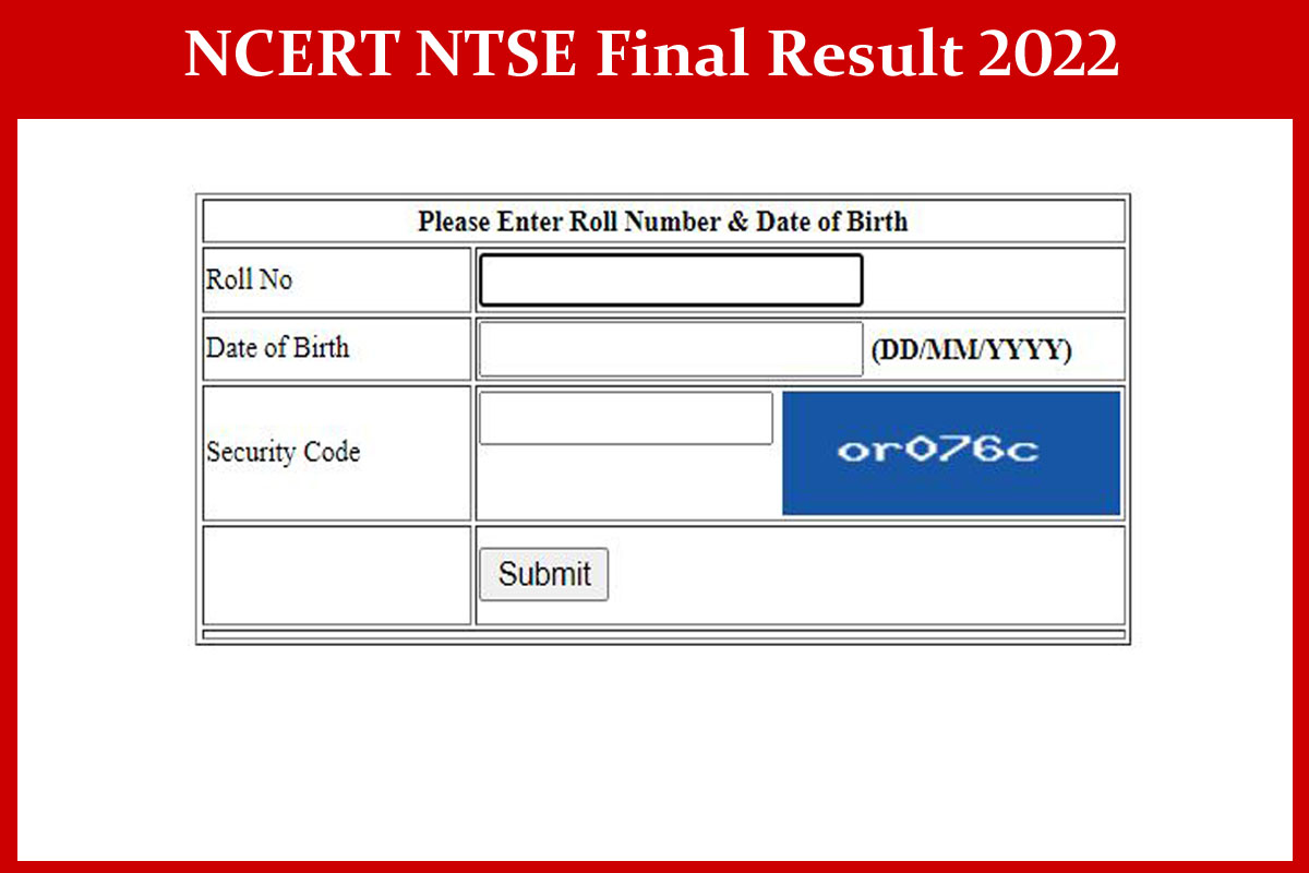 NCERT NTSE Final Result 2022