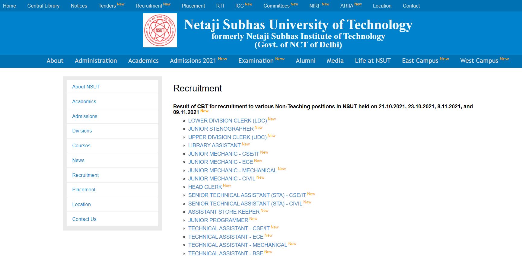 NSUT Result 2022