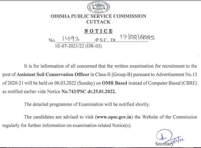 OPSC Assistant Soil Conservation Officer Exam Date 2022