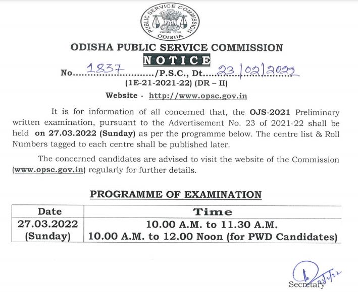 Opsc Ojs Prelims Exam Date 2022