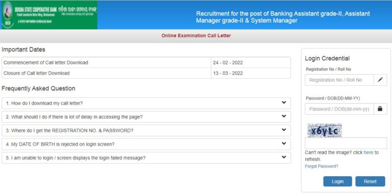 OSCB Admit Card 2022 for Banking Assistant, AM, SM Post
