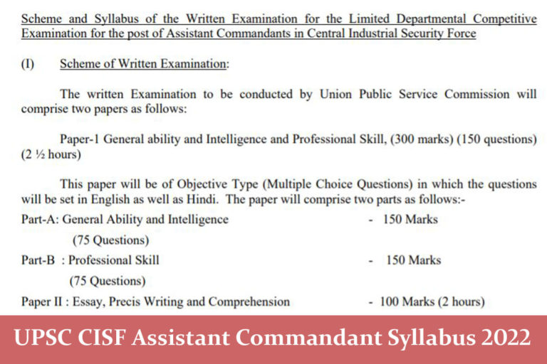UPSC CISF Assistant Commandant Syllabus 2022