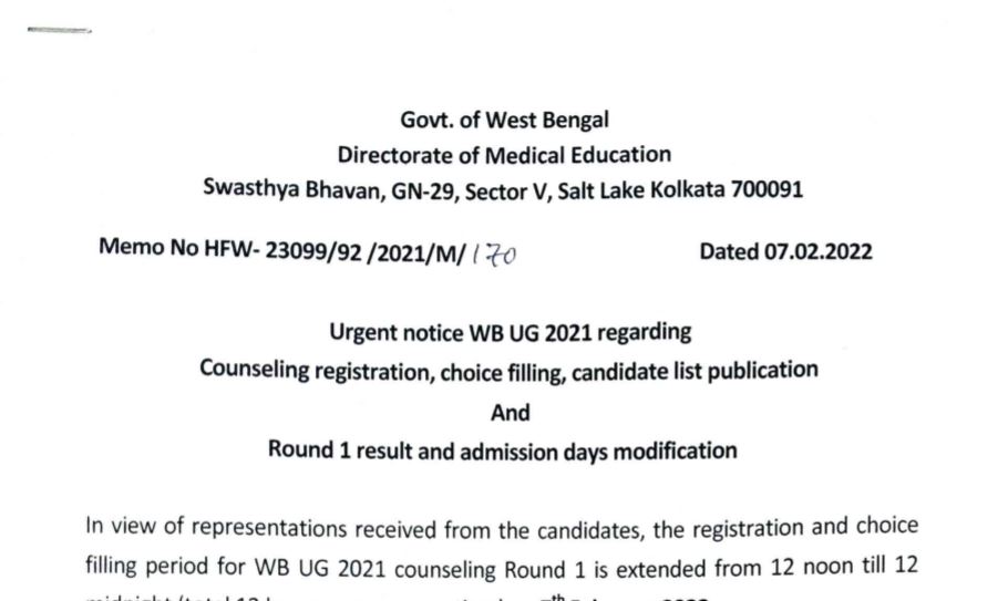 WB NEET UG seat Allotment List 2022