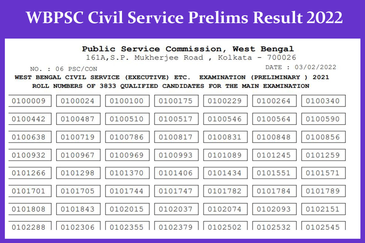 WBPSC Civil Service Prelims Result 2022