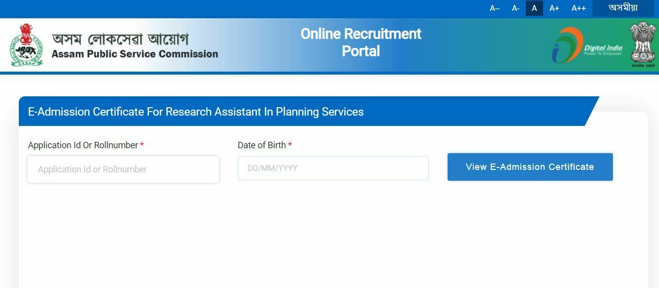 APSC Research Assistant Admit Card 2022