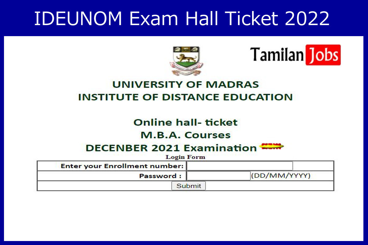 IDEUNOM Exam Hall Ticket 2022 