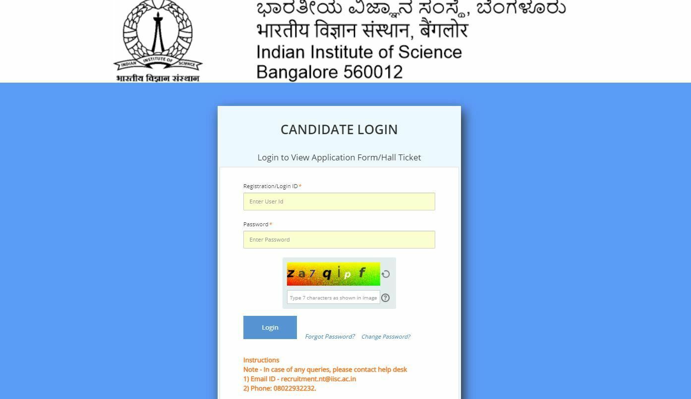 IISC Technical Assistant Hall Ticket 2022