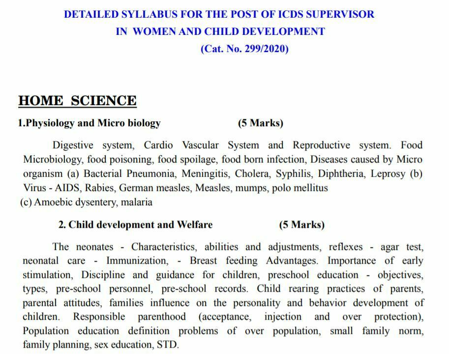 Kerala ICDS Supervisor Syllabus 2022