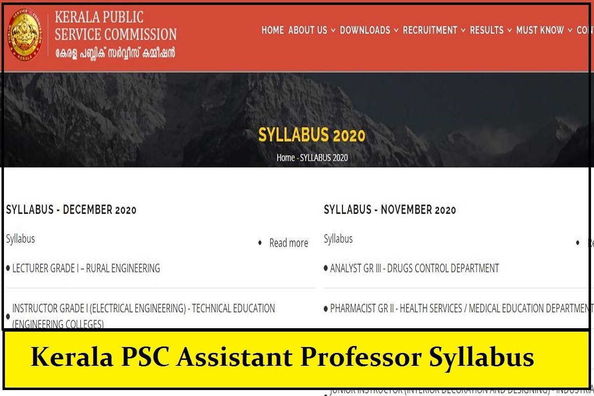 Kerala PSC Assistant Professor Syllabus 2022