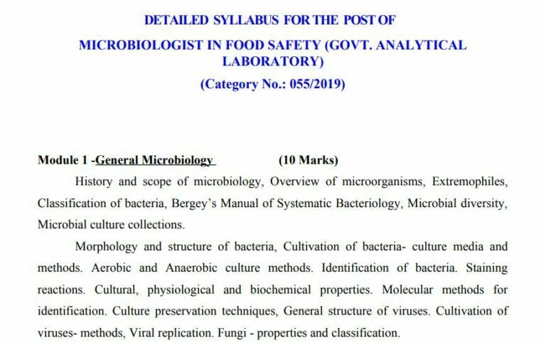 Kerala PSC MicroBiologist Syllabus 2022