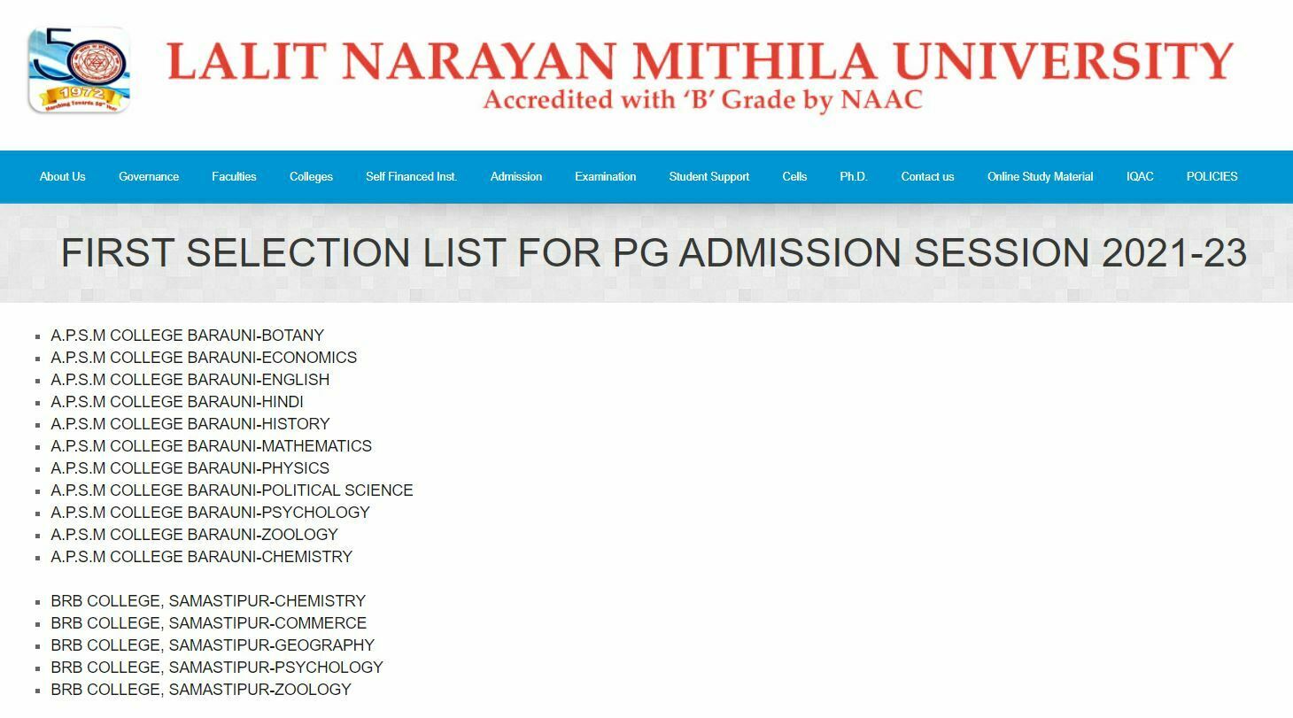 LNMU PG Admission Merit List 2022