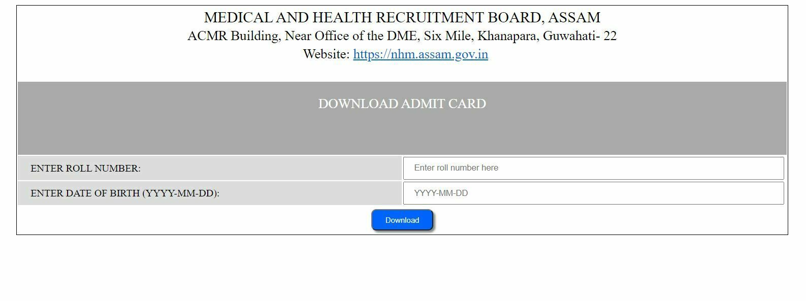  MHRB Assam FSO, Drugs Inspector Admit Card 2022