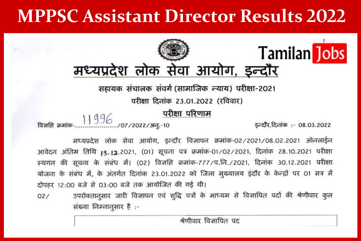 MPPSC Assistant Director Results 2022