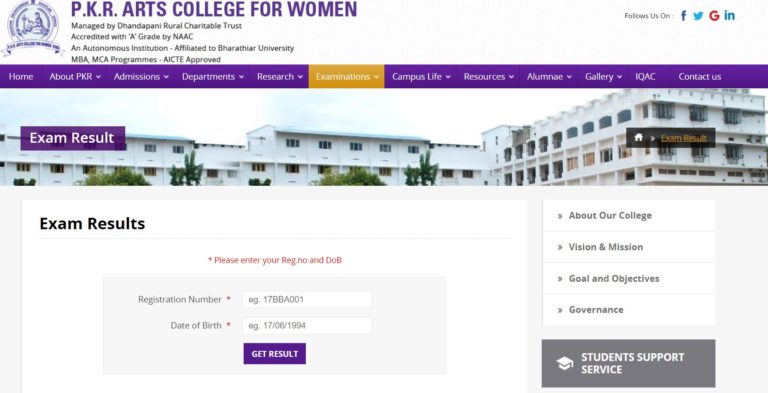 P.K.R. Arts College for Women Results 2022