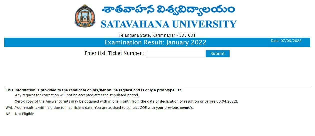 Satavahana University PG 2nd Semester Result 2021