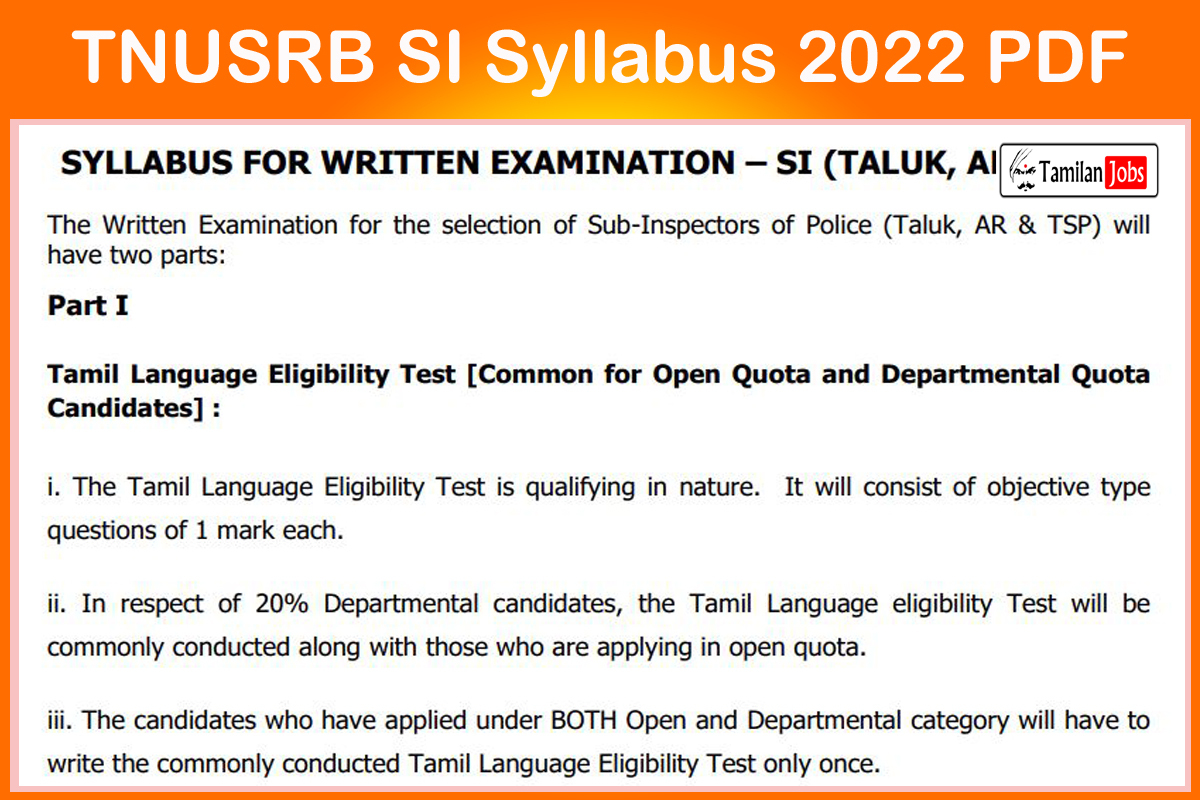 TNUSRB SI Syllabus 2022 PDF