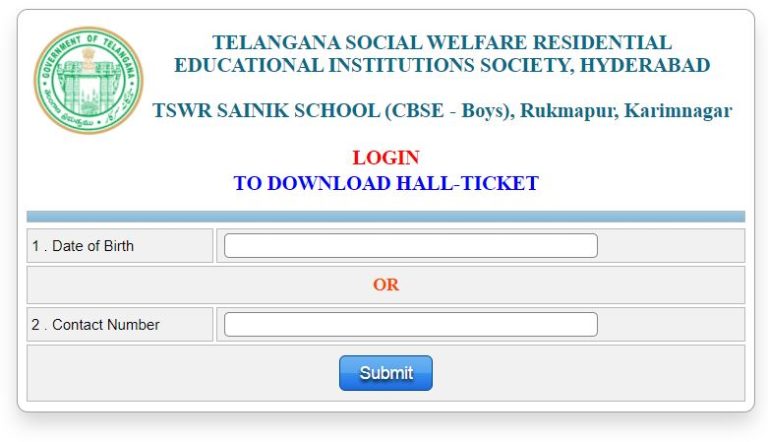 TSWR Sainik School Hall Ticket 2022