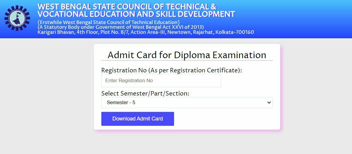 WBSCTE 5th Semester Admit Card 2022