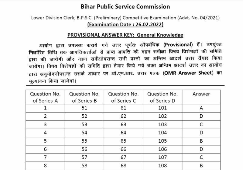 Bpsc Ldc Prelims Answer Key