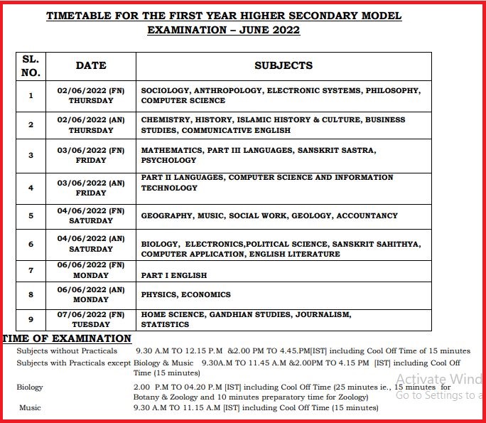 Dhse Kerala Hse Time Table 2022 Out Check 1St Year Exam Dates