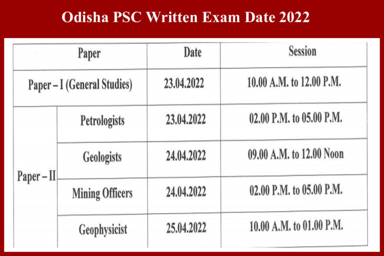Odisha PSC Written Exam Date 2022