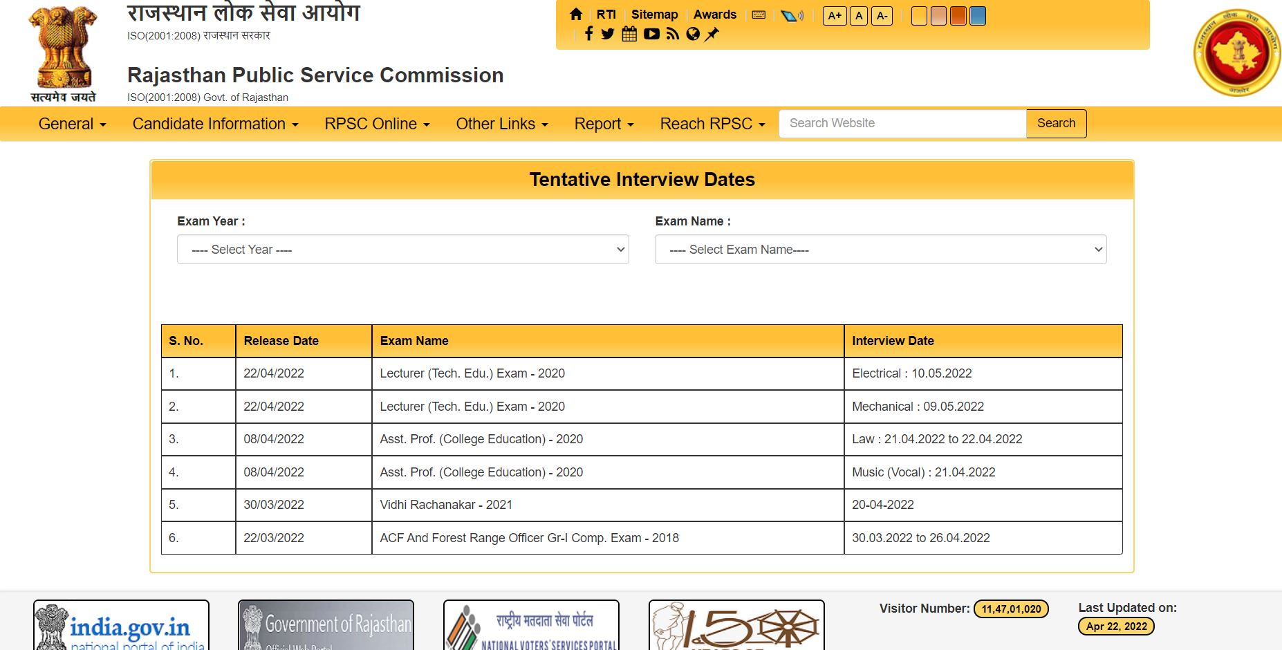 RPSC Lecturer Interview Date 2020