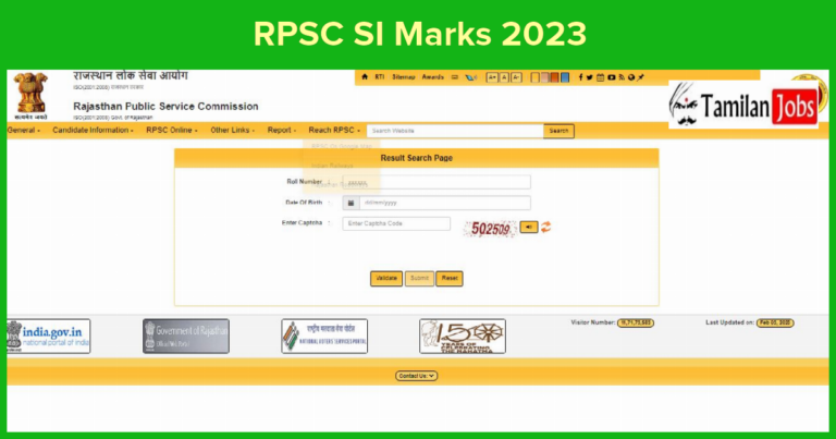 RPSC SI Marks 2023