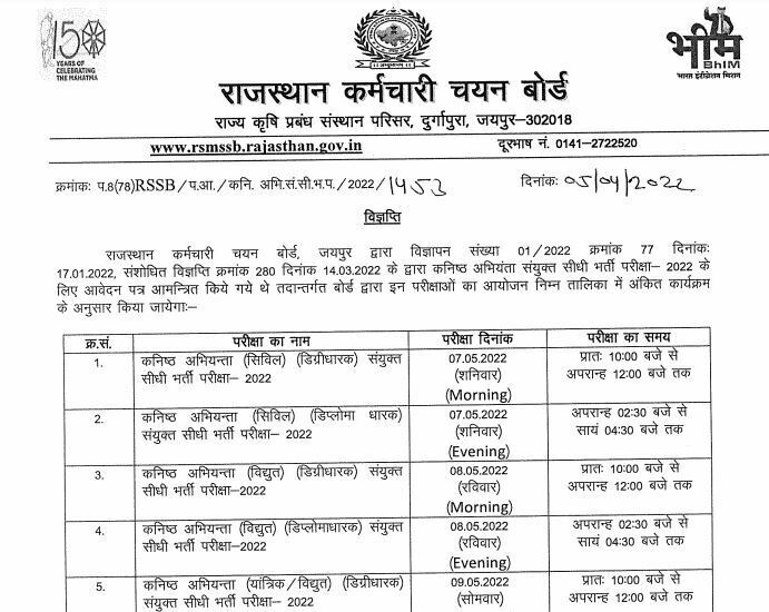 RSMSSB Rajasthan Junior Engineer Exam 2022