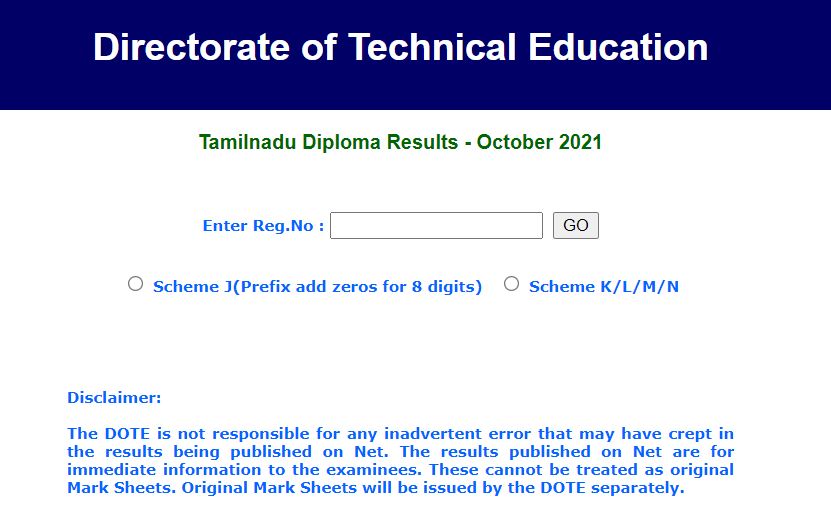 TNDTE Diploma Result 2022