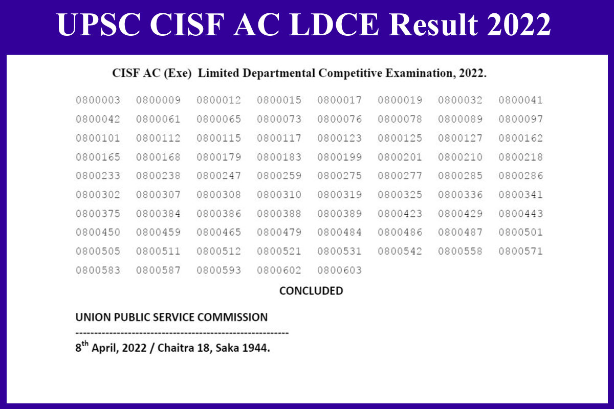 UPSC CISF AC LDCE Result 2022