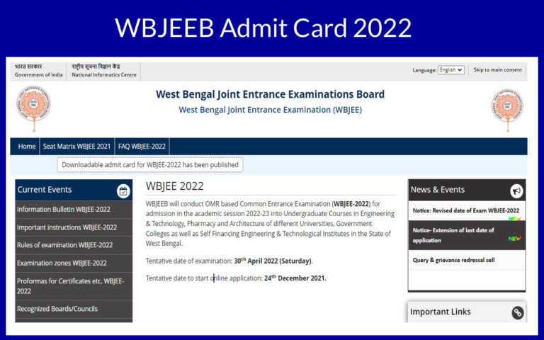 WBJEEB Admit Card 2022
