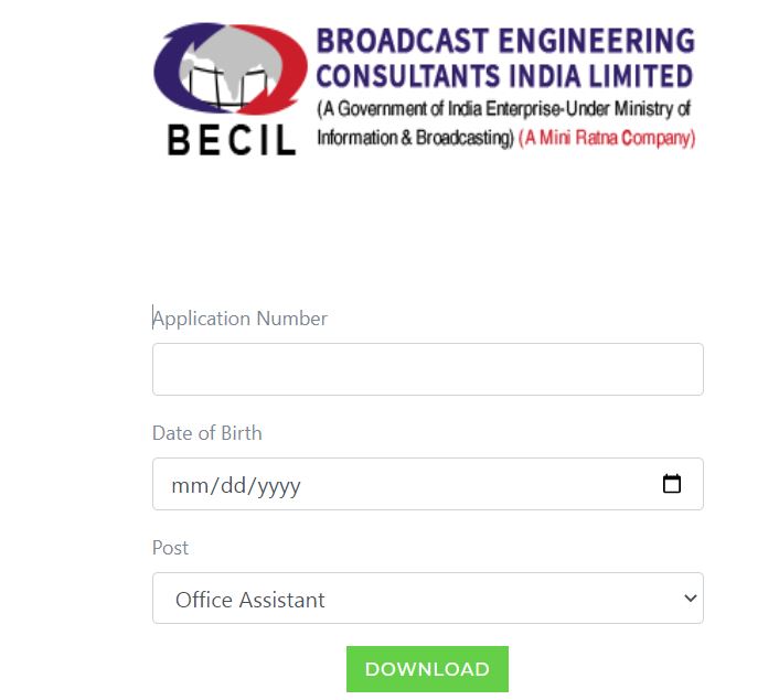 BECIL Office Assistant, DEO Admit Card 2022