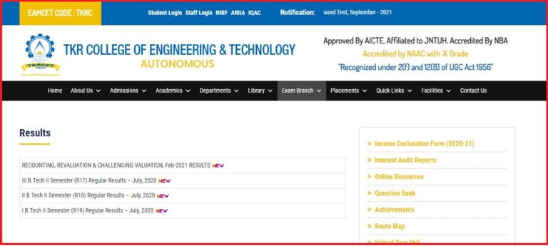 TKRCET Autonomous Results 2022 Out, Check UG/PG Results Here @ tkrcet.ac.in