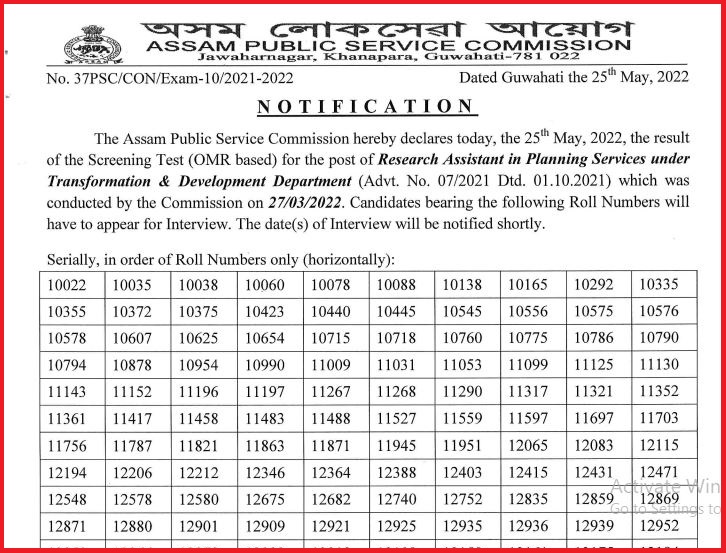 APSC Research Assistant Result 2022 Out Check Assam PSC Results Here