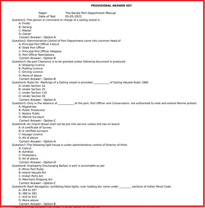 Kerala PSC Departmental Test Answer Key 2022 PDF (Released) Download Exam Key Here