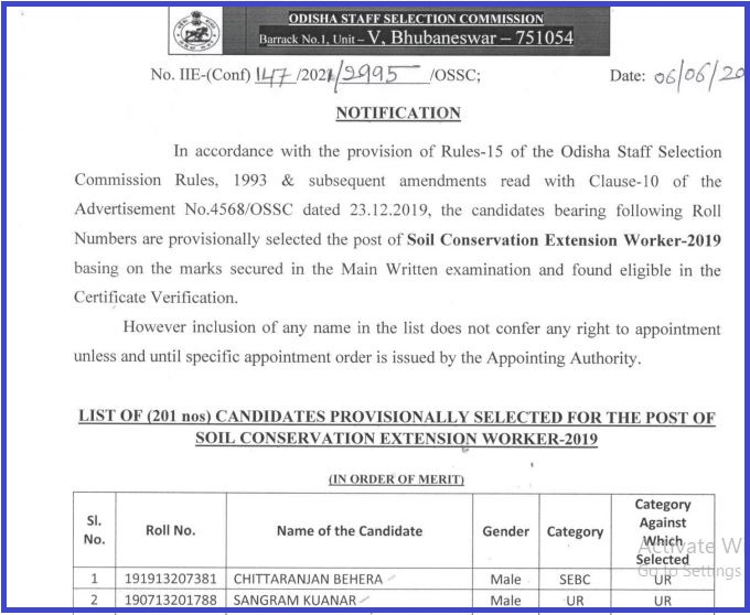 OSSC Soil Conservation Extension Worker Result 2022 Out Check SCEW Cut Off Here