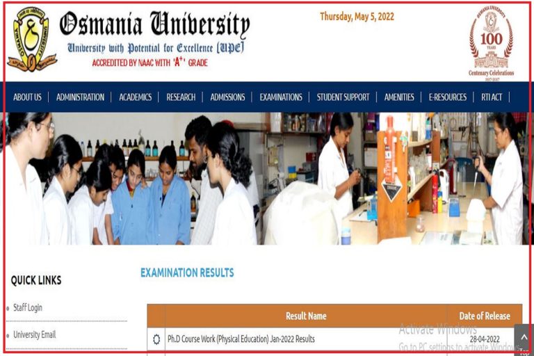 Osmania University UG 1st Semester Result 2022
