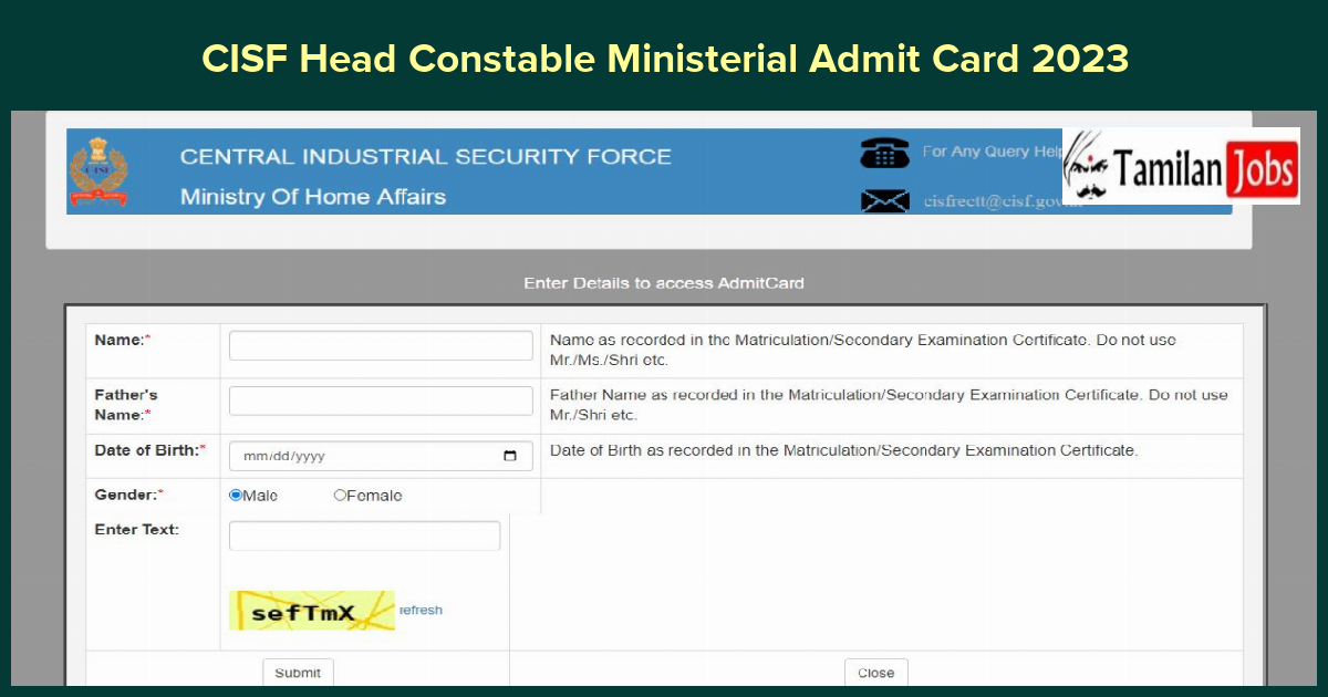 CISF Head Constable Ministerial Admit Card 2023