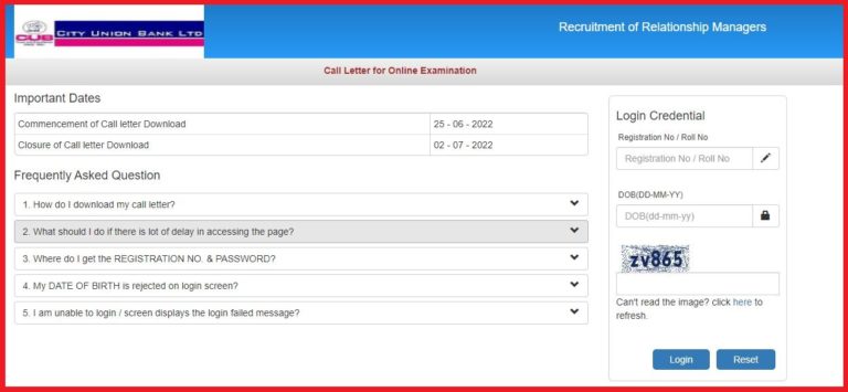 CUB Relationship Manager Admit Card 2022 Released Download @ cityunionbank.com
