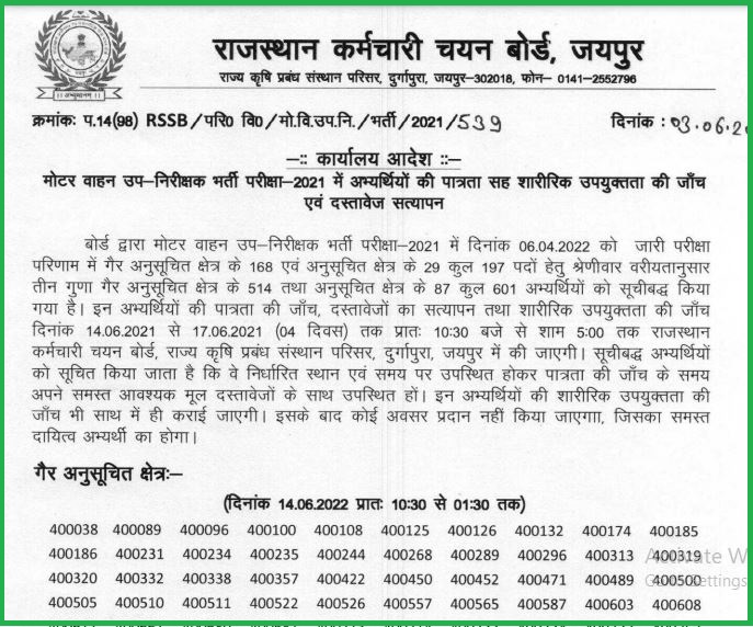 RSMSSB MVSI Result 2022 Out Download Motor Vehicle Sub Inspector Results PDF