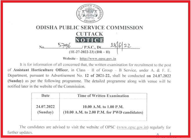 OPSC Assistant Horticulture Exam Date