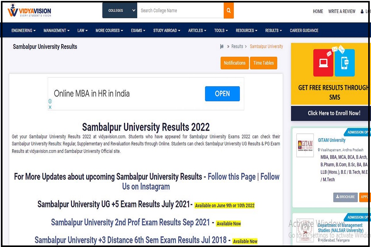 Sambalpur University 5th Semester Result 2022