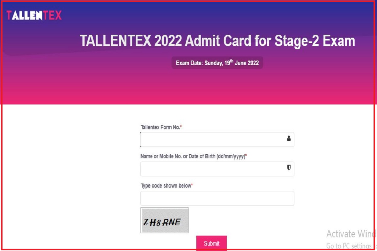 TALLENTEX Stage 2 admit card
