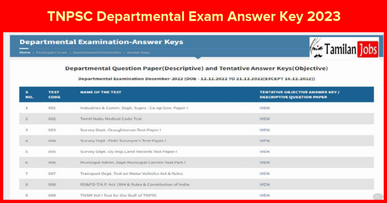 TNPSC Departmental Exam Answer Key 2023