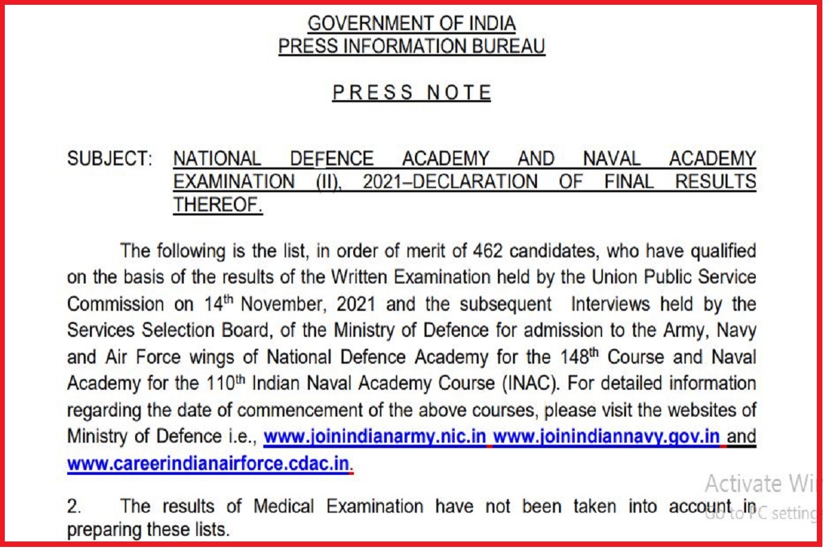 UPSC NDA NA 2 Final Selection List 2022